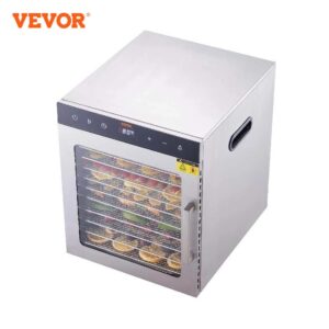 VEVOR 10 Trays Food Dehydrator Stainless Steel Machine Looking to keep the bounty of your garden, create scrumptious homemade snacks, or discover the world of jerky? The VEVOR Food Dehydrator may be your best kitchen companion. This versatile equipment allows