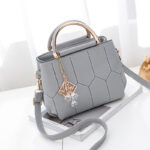 Women Solid Color Stripes PU Leather Pendant Shoulder Bag